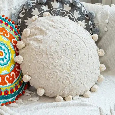 Moroccan Ethnic Style Hand-embroidered Round Pillow Cover