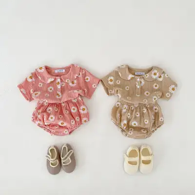 Baby Girl Suit Korean Style Doll Collar Short Sleeve Top