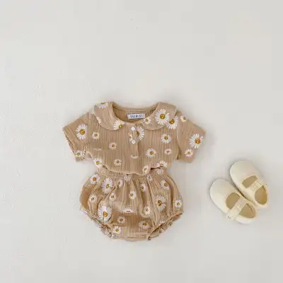 Baby Girl Suit Korean Style Doll Collar Short Sleeve Top