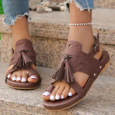 New Tassel Rivet Buckle Sandals Summer Casual Comfortable Bohemian Beach Shoes For Women