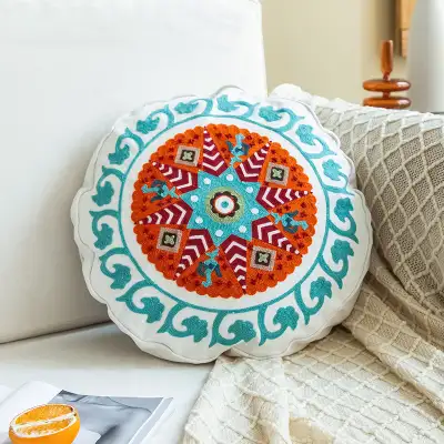 Moroccan Ethnic Style Hand-embroidered Round Pillow Cover