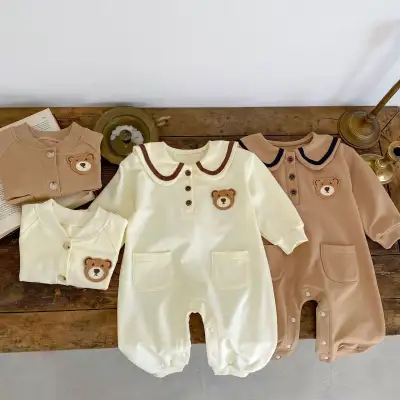 Baby Bear Pocket Romper Turn-down Collar Coat