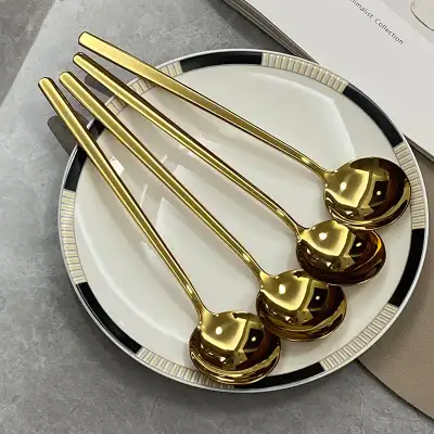 304 Stainless Steel Household Golden Round Head Spoon Creative