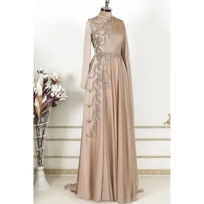 Champagne Muslim Evening Dress Formal Party