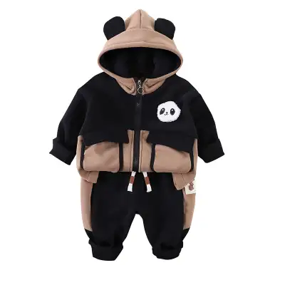 Boys And Girls Casual Fleece-lined Two-piece Suit