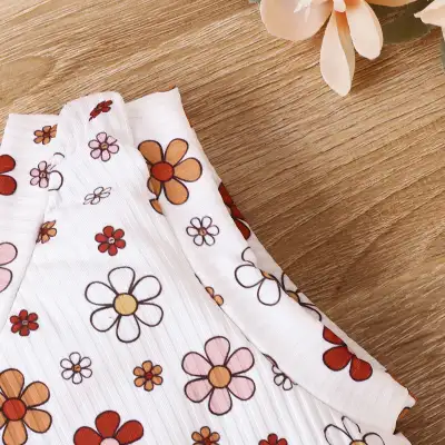 Baby Girl's Printed Floral Shoulder Culottes Three-piece Set