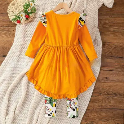 Autumn And Winter Ins Children Flounced Sleeve Printing Suit