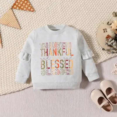 Children's Clothing Thanksgiving Letter Plaid Printed Sweater Dress Two-piece Set