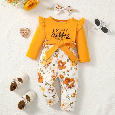 Pants Letter Printing Romper Three-piece Suit