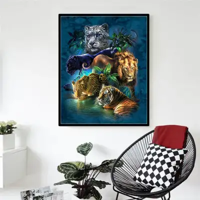 5D Diamond Painting Full Diamond Five Beasts King Of Jungle Hanging Painting