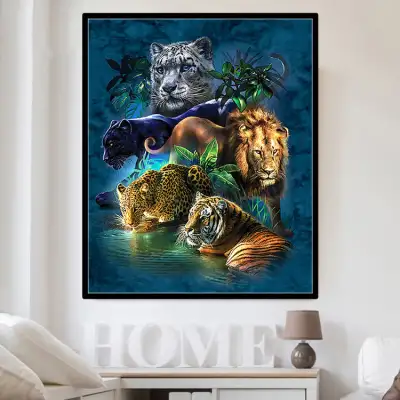 5D Diamond Painting Full Diamond Five Beasts King Of Jungle Hanging Painting