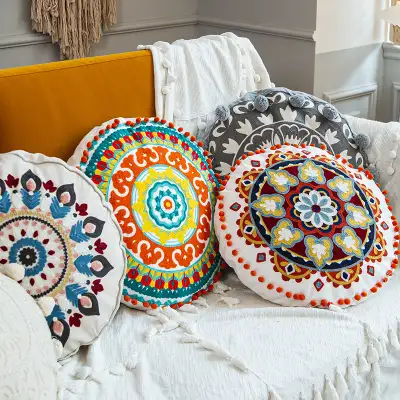 Moroccan Ethnic Style Hand-embroidered Round Pillow Cover