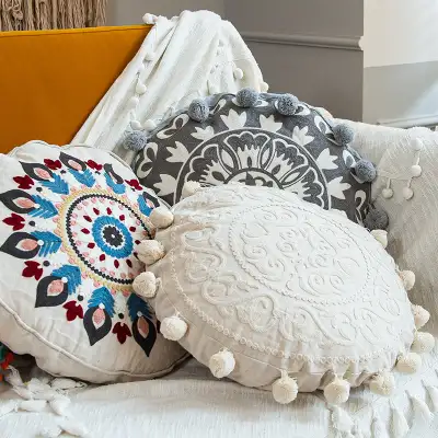 Moroccan Ethnic Style Hand-embroidered Round Pillow Cover