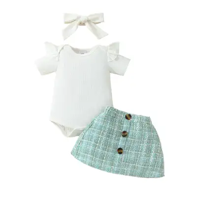 Babies' Short-sleeved Blouse Skirt Suit