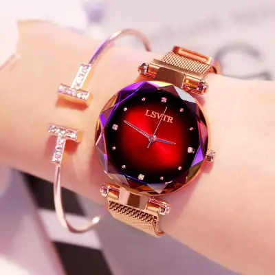 Rose Gold Women Watches Fashion Diamond Ladies Starry Sky Magnet Watch Waterproof Female Wristwatch