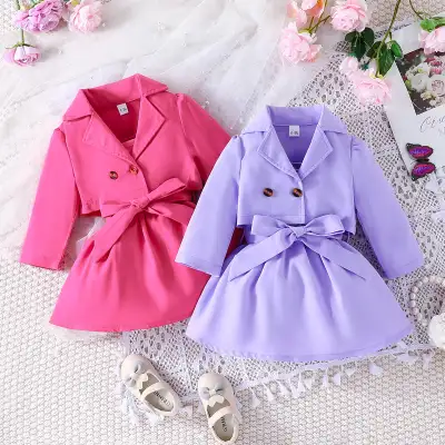 Suit Jacket Solid Color Suspender Skirt Two-piece Suit For Children