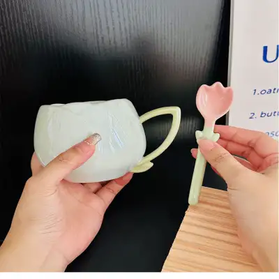 Female Gaomei Tulip Ceramic Mug Without Spoon Girly Heart Water Cup