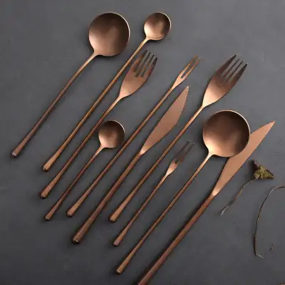 Japanese-style Old Rose Gold Tableware 304 Stainless Steel Steak Knife, Fork And Spoon