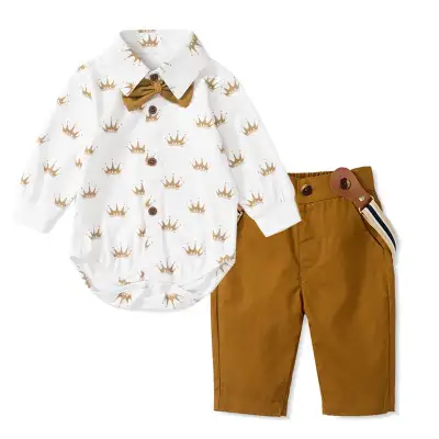 Baby Boy Gentleman Dress Infant Long-sleeved Trousers Triangle Rompers Suit