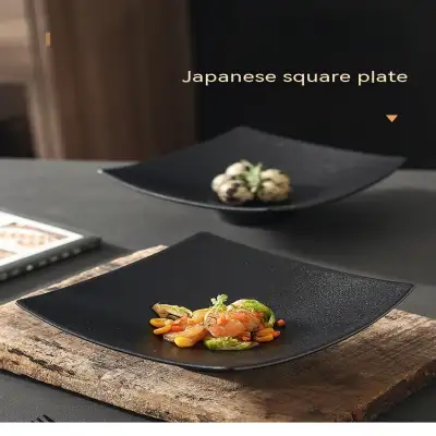 Ceramic Frosted Plate Japanese-style Square High Leg Dinner Plate Tableware Creative Snacks Plate Household Ins Style Salad Dish