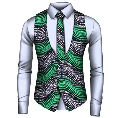 African Men's Shirt Vest Tie Three-piece Set