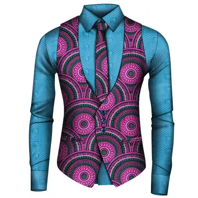 African Men's Shirt Vest Tie Three-piece Set