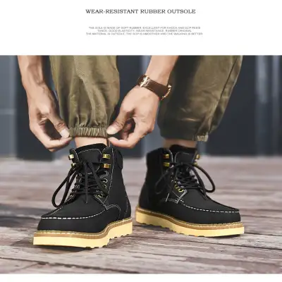 Men's British Casual Trend Fashion High-top Genuine Leather Workwear Boots