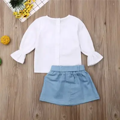 Children's Clothing Spring And Autumn Infant Toddler Fresh White Jersey Denim Skirt Suit