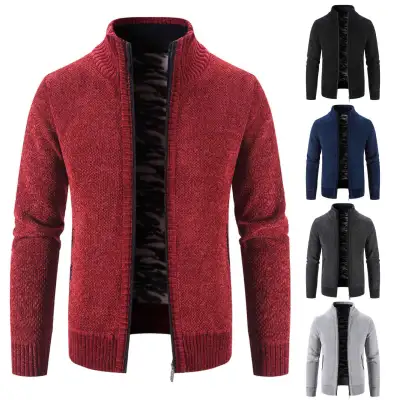 Men's Jacket Knitwear Autumn And Winter Fleece Lined Padded Warm Keeping Cardigan