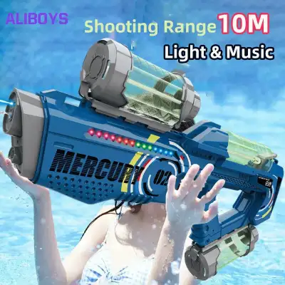 Automatic Summer Electric Water Gun With Light Rechargeable Continuou Firing Party Game Kids Space Splashing Toys For Boys Gift