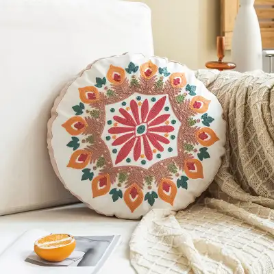 Moroccan Ethnic Style Hand-embroidered Round Pillow Cover