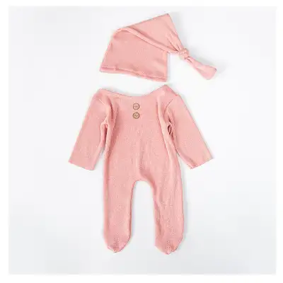 Newborn Photography Knitted Jumpsuit Long Tail Hat Two-piece Set