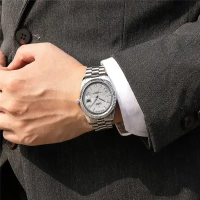 Stainless Steel Shell Automatic Mechanical Men's Sapphire Calendar Watch