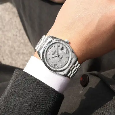 Stainless Steel Shell Automatic Mechanical Men's Sapphire Calendar Watch