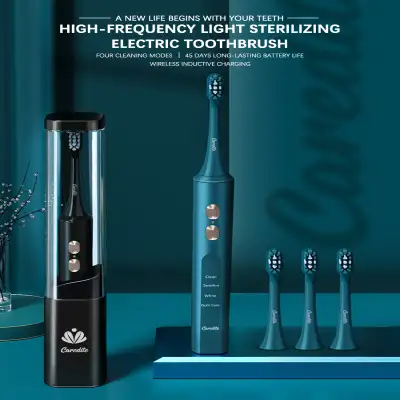 Caredite Newest Travel Electronic Toothbrush With Ultraviolet Disinfection Function Case Suit, 4 Cleaning Modes With 3 Power Model, 45 Days Long Lasting Battery Life