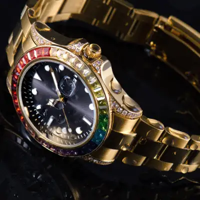 Diamond Colorful Crystals Stainless Steel Luminous Men's Watch