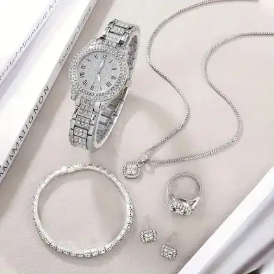 Women's Diamond Fashion Roman Quartz Watch Five-piece Set