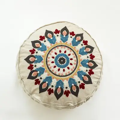 Moroccan Ethnic Style Hand-embroidered Round Pillow Cover