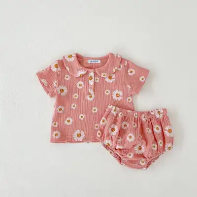 Baby Girl Suit Korean Style Doll Collar Short Sleeve Top