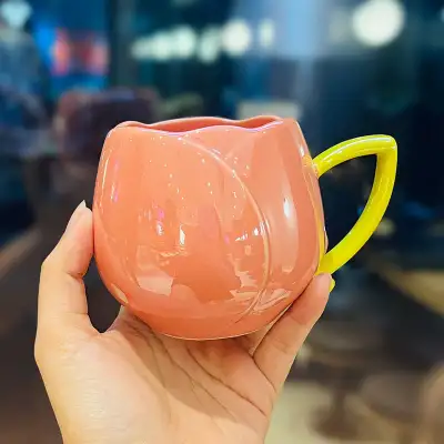 Female Gaomei Tulip Ceramic Mug Without Spoon Girly Heart Water Cup