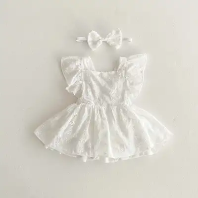 Baby Girl Flounced Sleeve Lace Jumpsuit Princess Dress