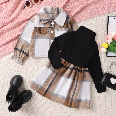 Turtleneck Plaid Dress Plaid Jacket Two-piece Set