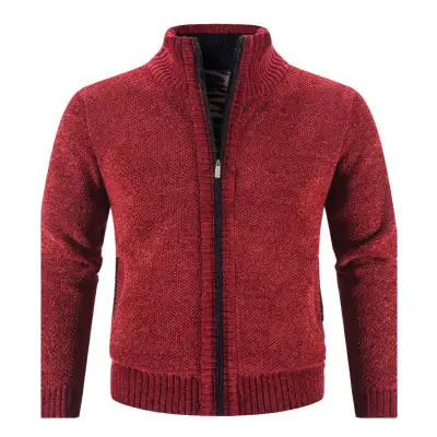 Men's Jacket Knitwear Autumn And Winter Fleece Lined Padded Warm Keeping Cardigan