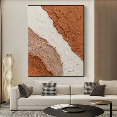 Textured Blush White And Brown Acrylic Wall Decor Art Poster Ocean Seaside Thick Gray And Black Oil Painting Simple Design Wall Art, Unframed.