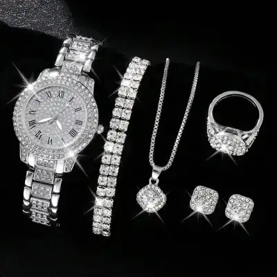 Women's Diamond Fashion Roman Quartz Watch Five-piece Set