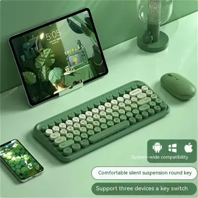 Three Mode Bluetooth Keyboard And Mouse Set Wireless Brain Laptop Girls Office Tablet