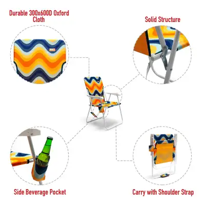 Tall Folding Beach Chair Lightweight, Portable High Sand Chair For Adults Heavy Duty 300 LBS With Cup Holders, Foldable Camping Lawn Chairs For Camping, Outdooring, Traveling, Picnic Concert,Sports