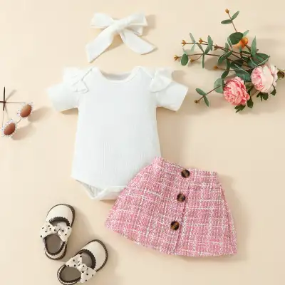 Babies' Short-sleeved Blouse Skirt Suit