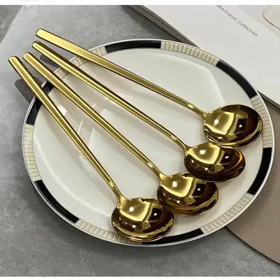 304 Stainless Steel Household Golden Round Head Spoon Creative