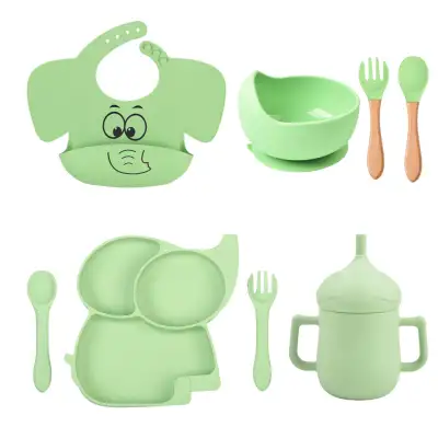 Silicone Solid Color Babies' Tableware Set